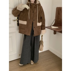 批发实拍 中长款 皮毛一体 羊羔毛大衣 连帽外套