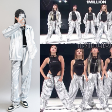 批发韩国女团打歌服爵士舞韩舞蹈嘻哈JAZZ表演<b class='q'>街舞</b>演出服亮银长袖套装