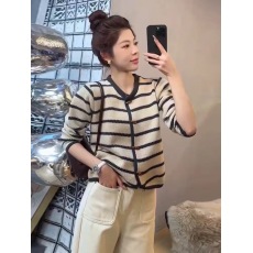批发法式小香<b class='q'>风</b>上衣条纹毛衣舒适减龄羊绒针织开衫长袖外套宽松撞色女