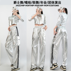 批发爵士舞服时尚套装jazz亮面反光紧身露脐上衣<b class='q'>街舞</b>表演服潮演出服