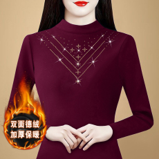 批发实拍 2025秋冬新款双面德绒打底衫加厚保暖上衣烫钻修身显瘦<b class='q'>小衫</b>