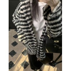 批发韩版秋冬羊羔毛横条纹连帽<b class='q'>衬衫</b>设计感复古百搭宽松外套女