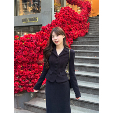 批发实拍~秋冬 小香风套装时尚高级感 加绒 西装版<b class='q'>外套</b>气质辣妹长裙女