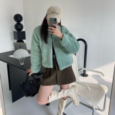 批发chic 韩国秋<b class='q'>冬</b>慵懒休闲时尚翻领羊羔毛加厚短款夹克棉衣外套