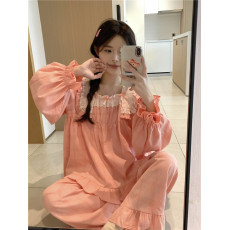 批发实拍实价韩版甜美秋冬<b class='q'>全棉</b>磨毛方领公主风宽松保暖舒适外穿家居服