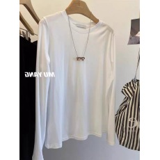 批发纯棉  个性印花长袖T恤女白色撞色简约内搭高级感打底上衣