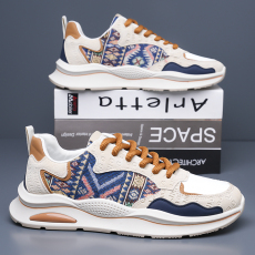 批发秋<b class='q'>冬</b>新款男士时尚复古皮革拼接布面运动鞋潮搭休闲系带跑步男鞋