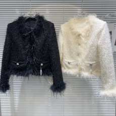 批发2024冬新款<b class='q'>高档</b>白鸭绒内胆驼鸟毛拼接<b class='q'>羽绒服</b>气质时尚短款加厚外套