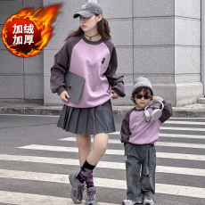 批发华棉复合贝贝绒 <b class='q'>亲子装</b>一家三口全家高级感母女炸街加绒加厚卫衣