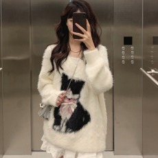 批发大码女装秋冬装v领慵懒风长袖宽松<b class='q'>毛衣</b>仿貂绒辣妹<b class='q'>中长款</b>针织上衣