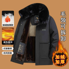 批发爸爸装秋冬新款外套中老年棉衣加绒加厚大毛领棉袄冬季保暖棉服男