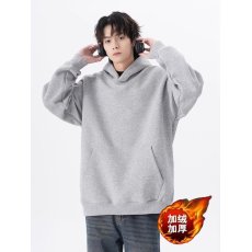 批发美式重磅痞帅连帽卫衣青少年春秋季纯色宽松运动套头帽衫外套长袖