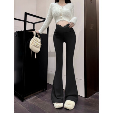 批发实拍实价  蕾丝腰头拼接设计黑色修身显瘦微喇叭垂感休闲<b class='q'>长裤</b>