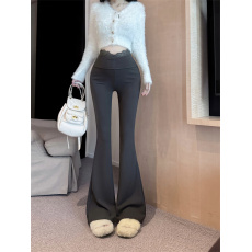 批发实拍实价  蕾丝腰头拼接设计黑色修身显瘦微喇叭垂感休闲<b class='q'>长裤</b>