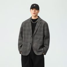 批发实拍<b class='q'>秋</b>冬新款美式复古西服男潮牌宽松百搭高级感休闲格子西装外套