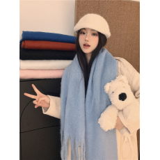 批发实拍实价！马海毛纯色围巾冬季保暖围脖马卡龙加厚粗辫子百搭披肩