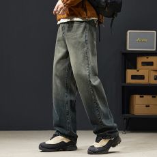 批发实拍2024秋冬新款潮牌复古牛仔裤男宽松直筒百搭休闲怀旧长裤