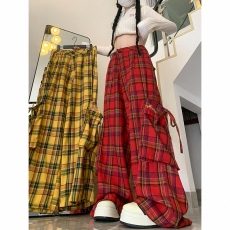 批发实拍韩国chic工装裤女春季新款彩色格子宽松显瘦高腰<b class='q'>街舞</b>阔腿裤