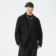 批发实拍<b class='q'>秋</b>冬新款韩版黑色西服男潮牌宽松高级感休闲西装便服外套