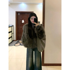 批发仿皮草“芒草花”2024冬季新款狐狸毛皮草年轻款毛毛外套女圆领