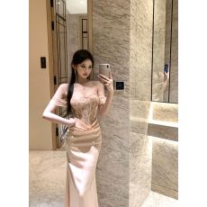 批发实价  辣妹<b class='q'>一字肩</b>蕾丝拼接晚礼服连衣裙