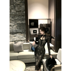 批发实拍实价 法式优雅纯欲茶歇裙绑带气质蕾丝连衣裙女