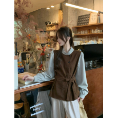 批发实拍实价韩系<b class='q'>秋</b>冬木耳边假两件气质衬衫简约百搭宽松毛呢拼接上衣