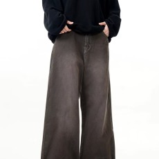 批发美式高级感洗染棕色牛仔裤男直筒阔腿休闲cleanfit裤子