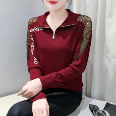 批发实拍2026<b class='q'>春</b>季新款印花网纱拼接T恤休闲气质拉链款上衣蝙蝠袖女