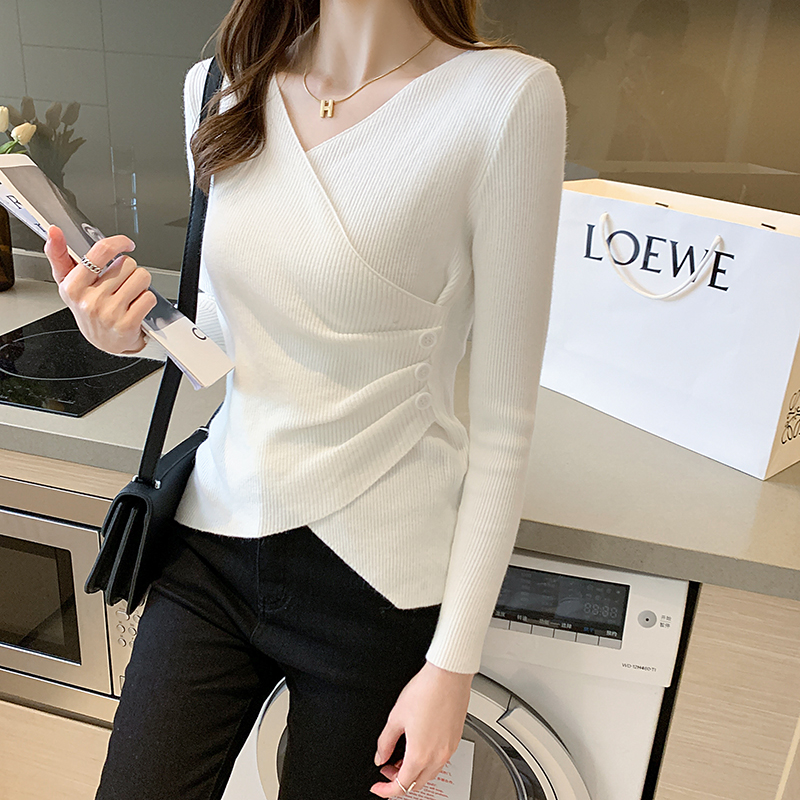 PF27676#chic上衣低领打底衫女2024新款内搭高级感深秋初冬穿搭针织衫女裝貨源服裝批發