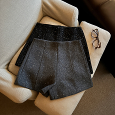 批发实拍精致闪闪<b class='q'>短裤</b>秋冬季<b class='q'>高腰</b>显瘦A字裤复古外穿靴裤辣妹阔腿裤女