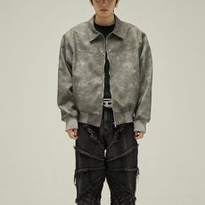 批发美式复古<b class='q'>嘻哈</b>PU皮翻领夹克男潮牌街头宽松机车服痞帅外套春秋冬款