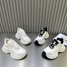 批发2025真皮潮流擦色做旧老爹靴新款轻泡底休闲运动鞋厚底小白鞋