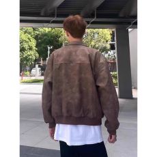 批发美式复古PU皮机车夹克男女春季皮衣潮牌高街痞帅棕色短款小众外套