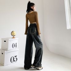 批发毛边阔腿牛仔<b class='q'>裤</b>女2025年新款高腰显瘦设计感<b class='q'>大</b>码宽松直筒<b class='q'>裤</b>拖地<b class='q'>裤</b>