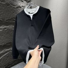 批发重磅设计感秋冬季新款圆领纯色假两件卫衣潮流时尚宽松显瘦上衣男