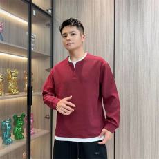 批发秋季男士新款肌理感拼接假两件卫衣时尚百搭宽松休闲纯色打底上衣