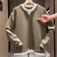 批发假两件撞色圆领卫衣男春秋新款痞帅高级宽松情侣长袖打底衫上衣潮