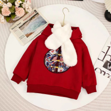 批发秋冬新款潮牌童装新中式连帽卫衣<b class='q'>儿童</b>轻国风红色套头长袖宝宝上衣