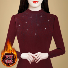 批发实拍2025秋冬新款双面德绒烫钻打底衫<b class='q'>女长袖</b>半高领洋气显瘦上衣