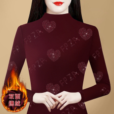 批发实拍2025秋冬新款双面德绒烫钻打底衫<b class='q'>女长袖</b>半高领洋气显瘦上衣