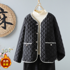 批发实拍已出货 小香风温柔菱格长袖棉服百搭洋气短款撞色棉衣女