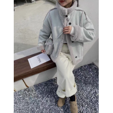 批发短款皮毛一体休闲外套女冬季2024新款百搭水貂绒立领麂皮绒机车服