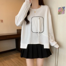 批发独特漂亮白色圆领长袖卫衣女2026春季大码胖mm别致不规则宽松上衣