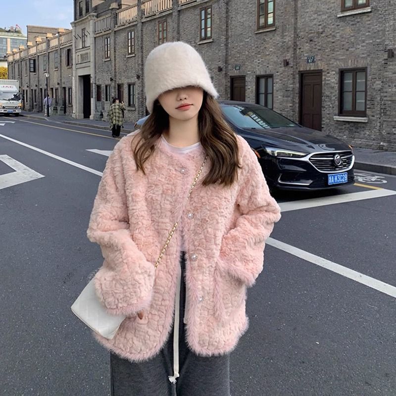 PF27520# 小香风外套女新款羊羔毛仿兔毛宽松显瘦保暖高级感毛绒上衣女裝貨源服裝批發