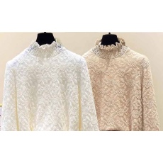 批发秋冬新款高级感时尚加绒保暖蕾丝<b class='q'>大码</b>半高领显瘦时尚打底衫