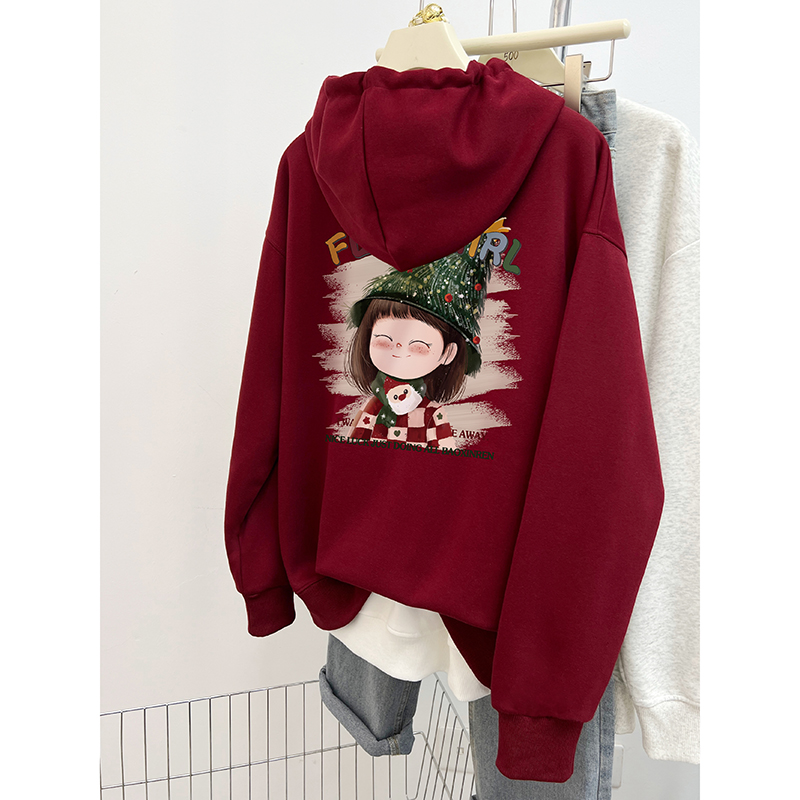 PF27060#华棉复合牛奶丝 开衫连帽印花卫衣女裝貨源服裝批發