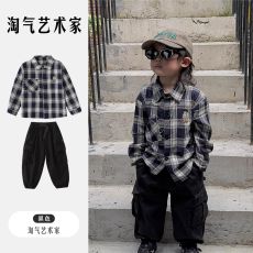 批发官图#65%棉#儿童<b class='q'>格子衬衫</b><b class='q'>男童</b>衬衣<b class='q'>春秋</b>季薄款男宝宝秋装长袖中童