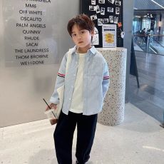 官图#纯棉斜纹#简约学院儿童衬衫春男女童白衬衫日系洋气条纹衬衣
