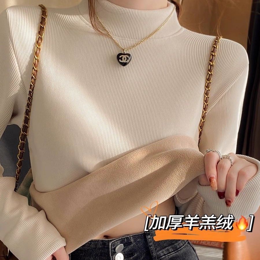 PF27103#加绒打底衫女新款加厚洋气内搭半高领保暖发热立领上衣女裝貨源服裝批發